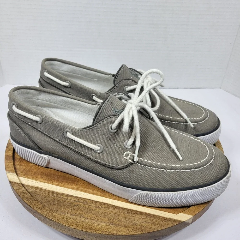 Polo Ralph Lauren Lander P Mens Gray Canvas Boat Shoes Deck Sneakers 8D 00001629